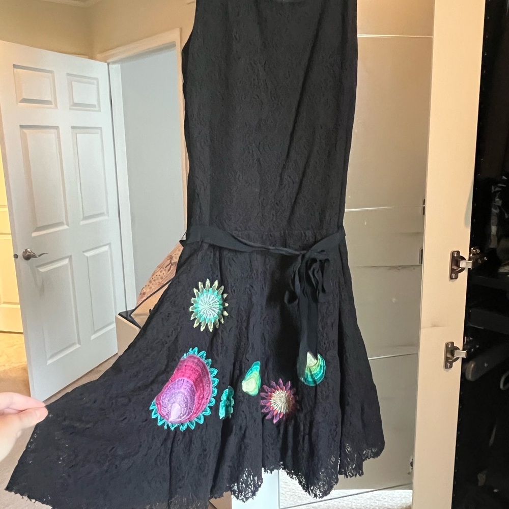 Black Lace Dress with Floral Embroidery